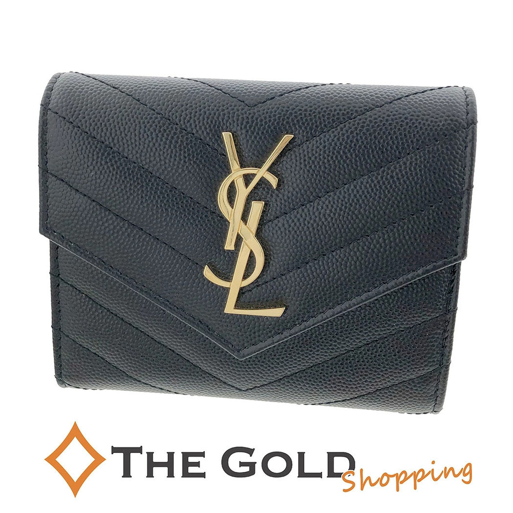 Saint Laurent Monogram Compact Threefold Wallet Textured Quilted Leather Black